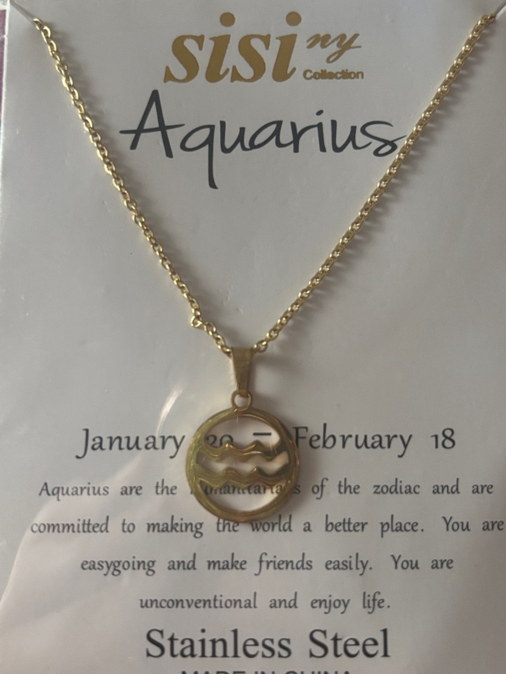 NY Collection Gold Aquarius Zodiac Pendant Necklace